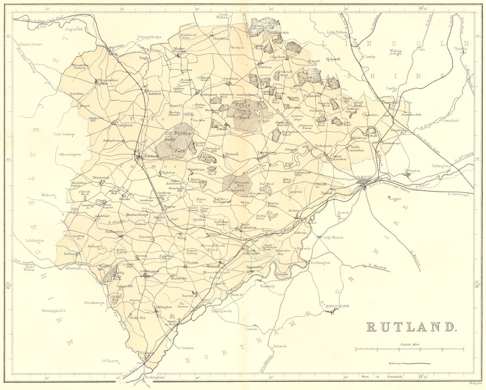 RUTLAND. Virtue 1868 old antique vintage map plan chart